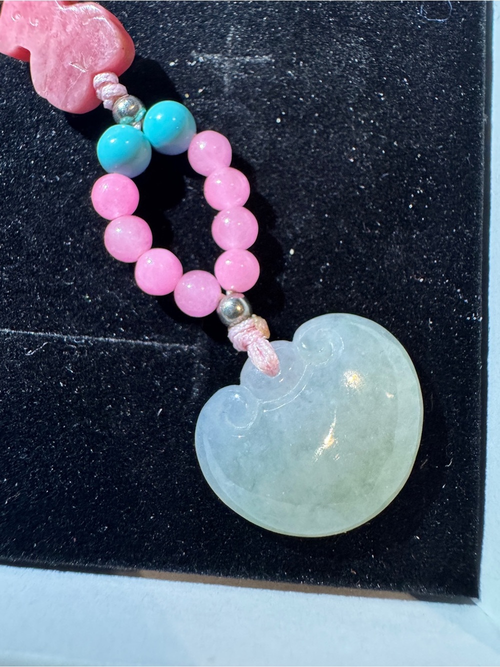 Jade & Rhodonite Beaded Keychain Charm - Picture 2 of 8